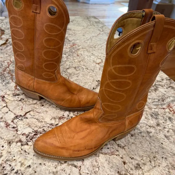 Acme western men’s cowboy boots leather size 15 D light brown tan ranch