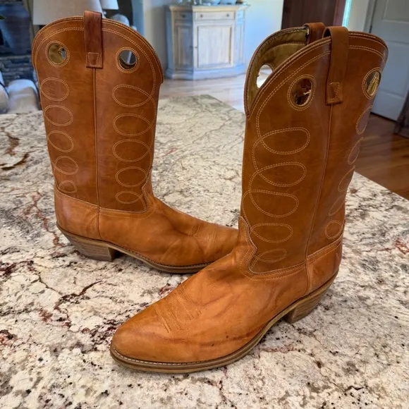 Acme western men’s cowboy boots leather size 15 D light brown tan ranch