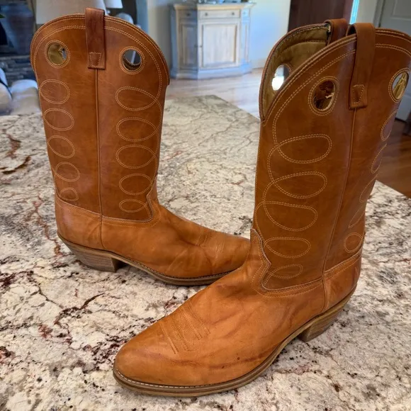 Acme western men’s cowboy boots leather size 15 D light brown tan ranch