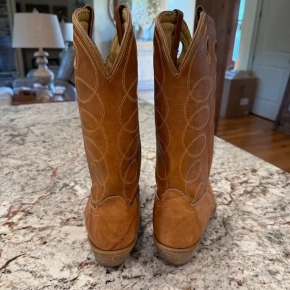 Acme western men’s cowboy boots leather size 15 D light brown tan ranch