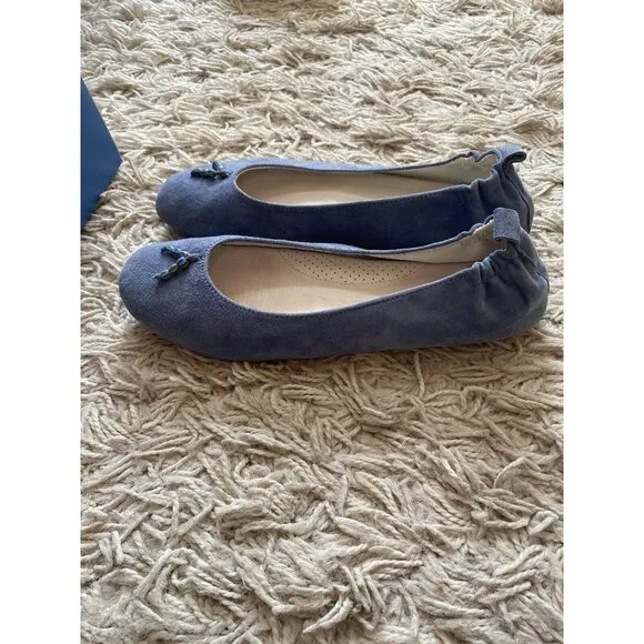 Acorn Slippers House Shoes W9 Blue Suede Leather Beaded Tassel 9