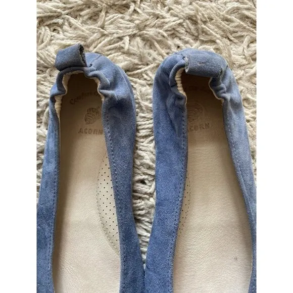 Acorn Slippers House Shoes W9 Blue Suede Leather Beaded Tassel 9
