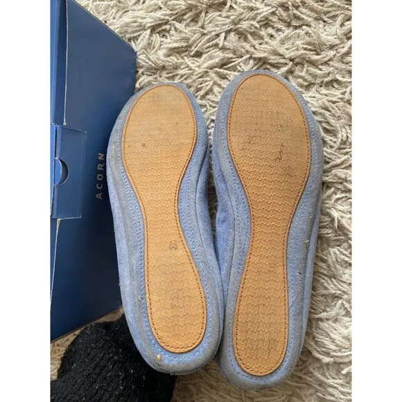 Acorn Slippers House Shoes W9 Blue Suede Leather Beaded Tassel 9