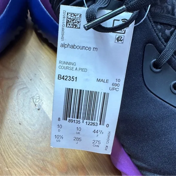 Adidas Black and Purple Sneakers alpha bounce size 10.5 nwt