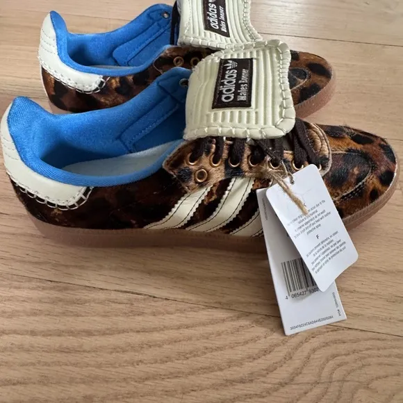 Adidas Brown and Blue Leopard Print Samba Slip-On Sneakers by Wales Bonner