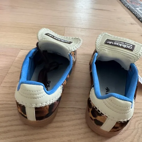 Adidas Brown and Blue Leopard Print Samba Slip-On Sneakers by Wales Bonner