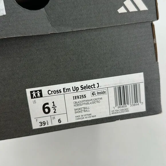 Adidas Cross Em Up Select J Boys Lace Up Basketball Shoes Black White Size 6.5
