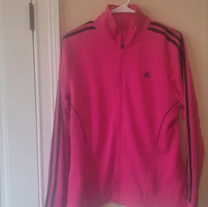 Adidas Hot Neon Bright Pink Black Athletic Long Sleeve Jacket Coat Size L