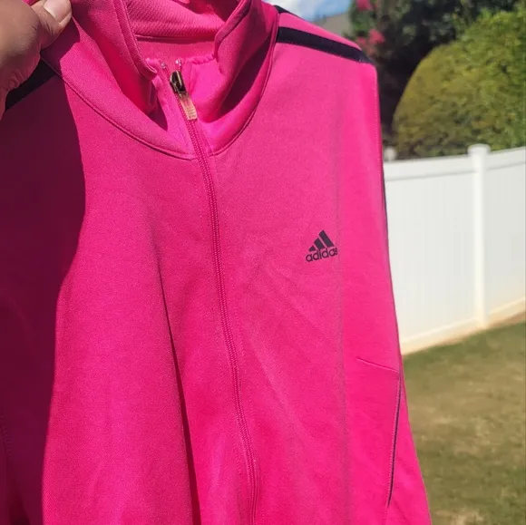 Adidas Hot Neon Bright Pink Black Athletic Long Sleeve Jacket Coat Size L