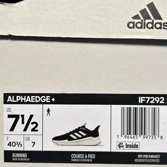 adidas Men's Alphaedge  Sneaker Size 7.5 Black/White Bounce Running Shoes IF7292