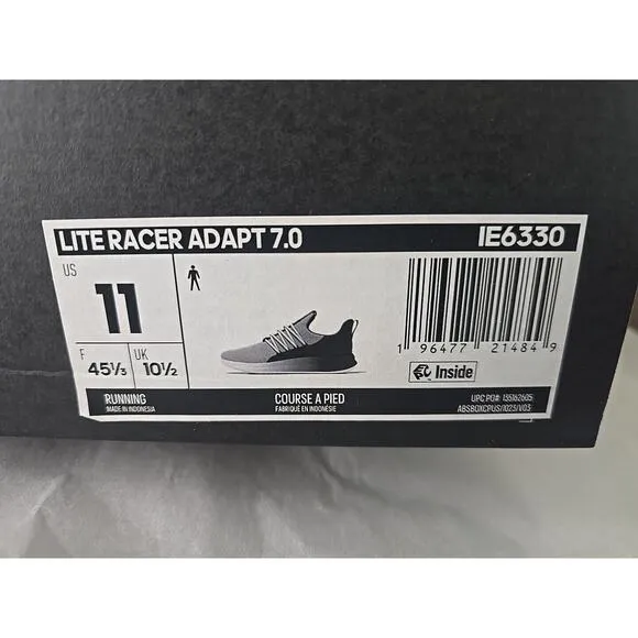 ADIDAS Men's Lite Racer Adapt 7.0 Running Sneakers 11 Slip On Black White