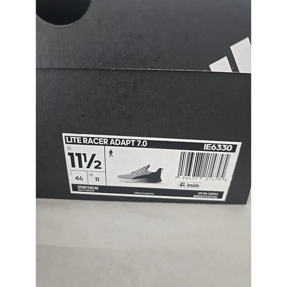 ADIDAS Men's Lite Racer Adapt 7.0 Running Sneakers 11.5 Slip On Black White