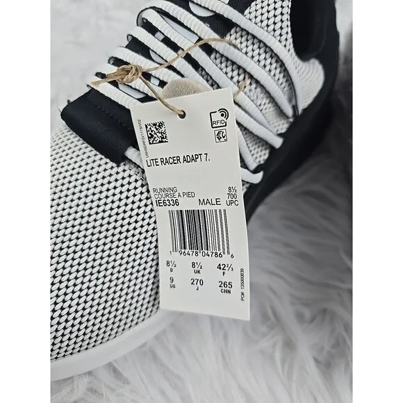 ADIDAS Men's Lite Racer Adapt 7.0 Running Sneakers 9 Wide Slip On Black White