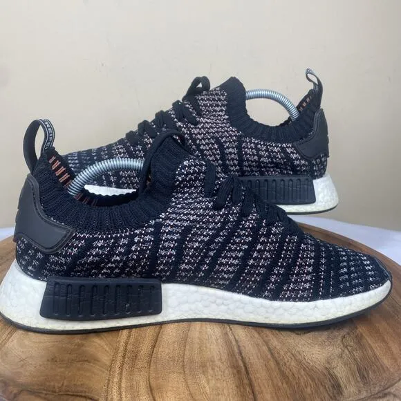 Adidas NMD R1 STLT Primeknit Solar Pink Mens Black Flyknit Size 10.5 Shoes