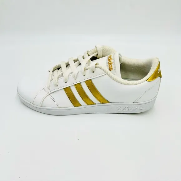 Adidas shoes Baseline K sneakers white and gold men size 7 women size 8.5