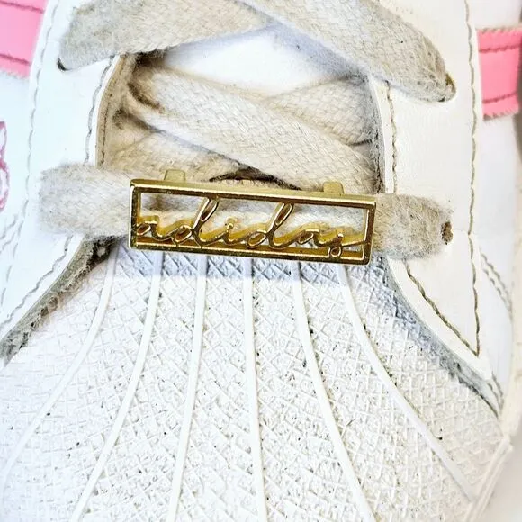 Adidas Superstar White Pink‎ Heart Detail Sneakers Athletic Shoes Girls 4 School