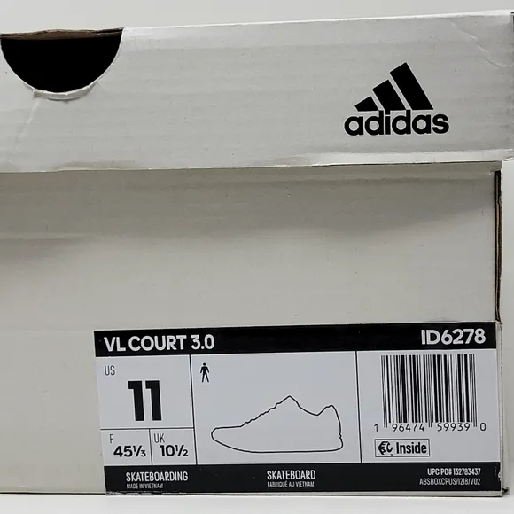 Adidas VL Court 3.0 Men's Size 11 Sneakers Casual Skate Black White ID6278 New