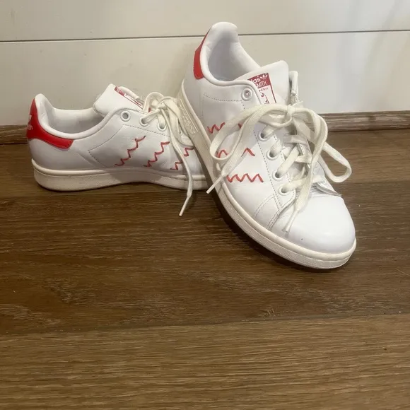 Adidas x Stan Smith Women's Leather Red White Zig Zag Casual Sneaker, Sz 6 RARE