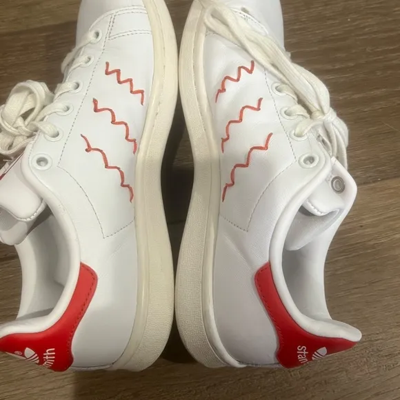 Adidas x Stan Smith Women's Leather Red White Zig Zag Casual Sneaker, Sz 6 RARE