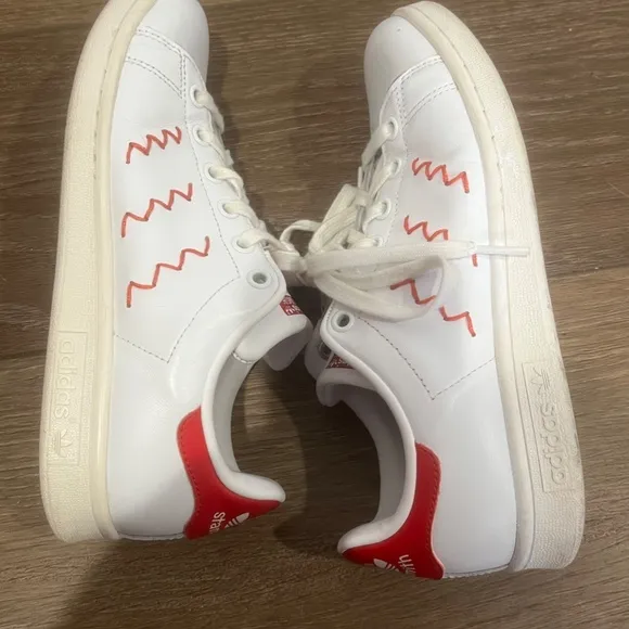 Adidas x Stan Smith Women's Leather Red White Zig Zag Casual Sneaker, Sz 6 RARE