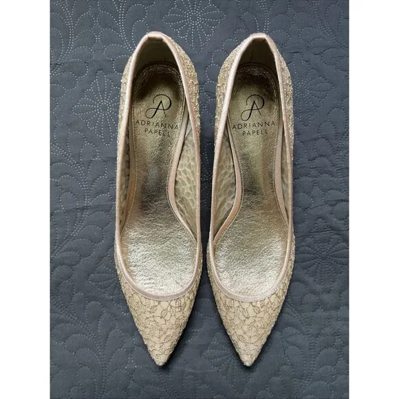 Adrianna Papell LOIS-LC Kitten Heels Blush Valencia 8M Pointed Lace Prom w/Box