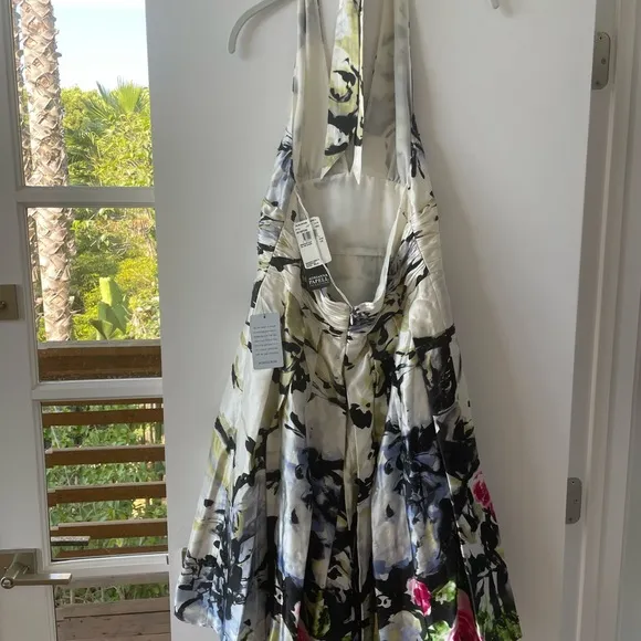 Adrianna Papell Occasions Silk Floral‎ Halter V-Neck Dress, NWT, Size 14