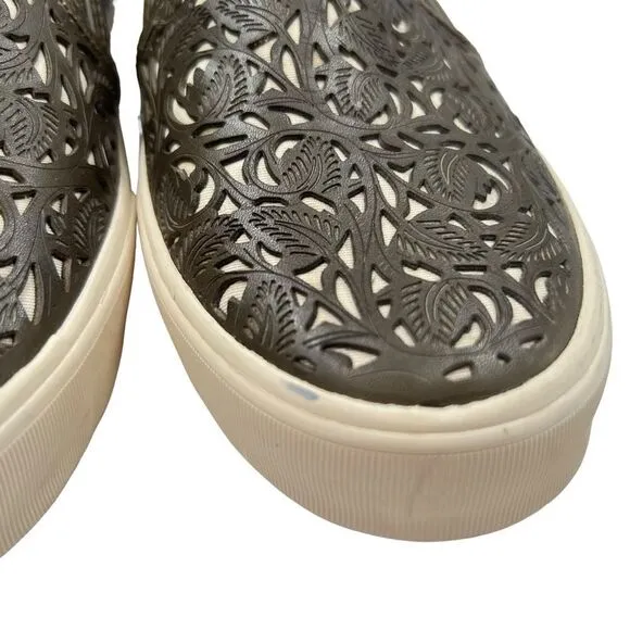 Aerin Marsden Leather Cut Out Slip On Sneakers Greenish Brown Size 10