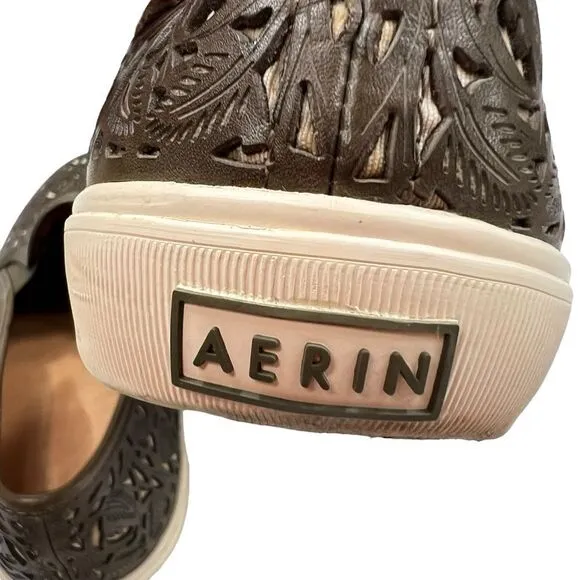 Aerin Marsden Leather Cut Out Slip On Sneakers Greenish Brown Size 10