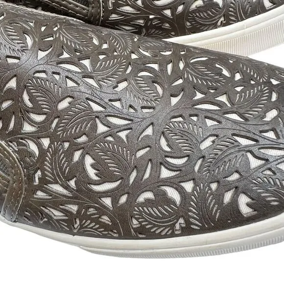 Aerin Marsden Leather Cut Out Slip On Sneakers Greenish Brown Size 10
