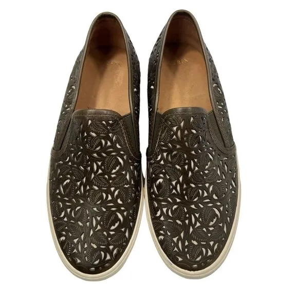 Aerin Marsden Leather Cut Out Slip On Sneakers Greenish Brown Size 10