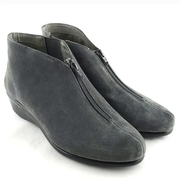Aerosoles Allowance Women's Grey Suede Leather Ankle Boots Zip Up Wide Size 9W