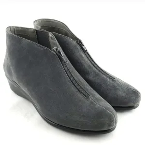 Aerosoles Allowance Women's Grey Suede Leather Ankle Boots Zip Up Wide Size 9W