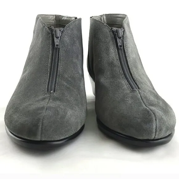 Aerosoles Allowance Women's Grey Suede Leather Ankle Boots Zip Up Wide Size 9W