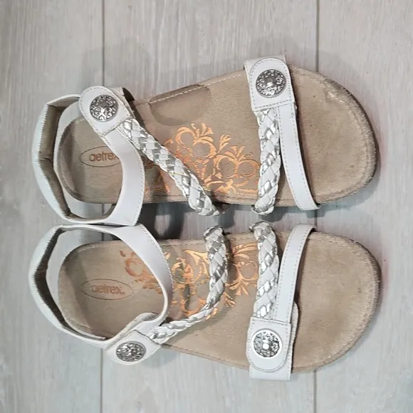 Aetrex Women Jillian Braided Quarter strap Hook&amp;loop Wedge Sandals shoes 7