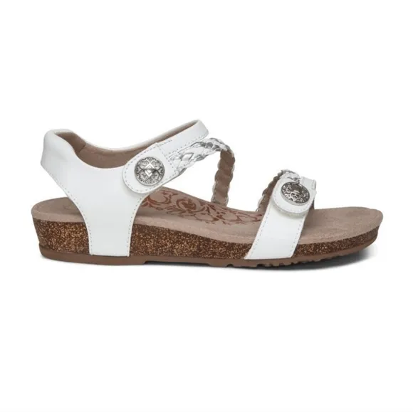 Aetrex Women Jillian Braided Quarter strap Hook&amp;loop Wedge Sandals shoes 7