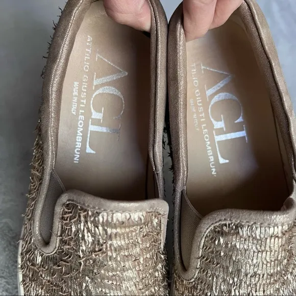 AGL Attilio Giusti Leombruni Textured Fringe Leather Slip-On Sneakers Platinum