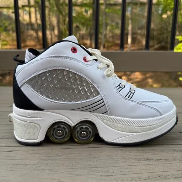 Agloat Retractable Roller Skate Shoes Heelys Lace Up White Shoes size 10