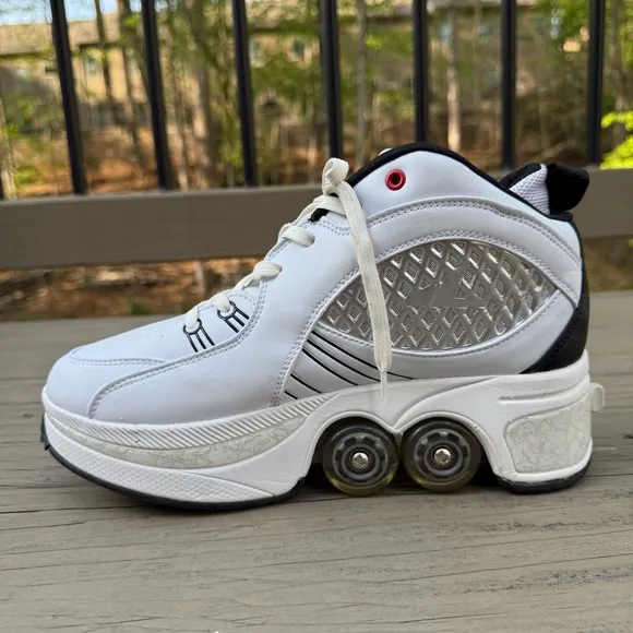 Agloat Retractable Roller Skate Shoes Heelys Lace Up White Shoes size 10