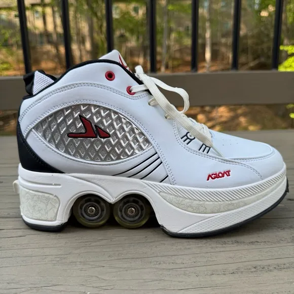 Agloat Retractable Roller Skate Shoes Heelys Lace Up White Shoes size 10