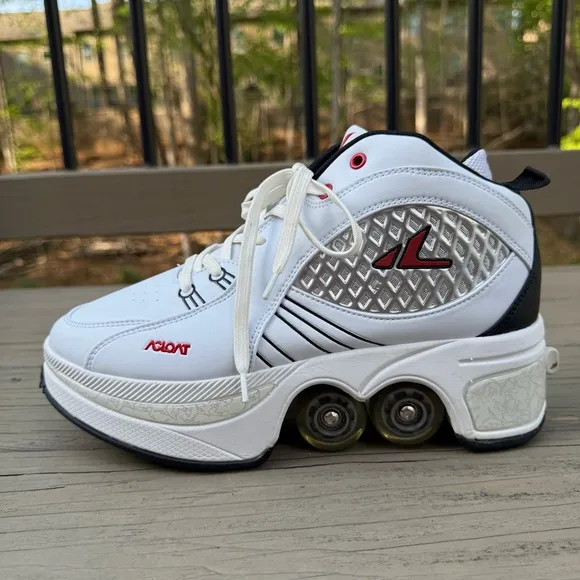 Agloat Retractable Roller Skate Shoes Heelys Lace Up White Shoes size 10