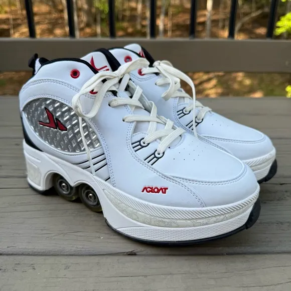 Agloat Retractable Roller Skate Shoes Heelys Lace Up White Shoes size 10