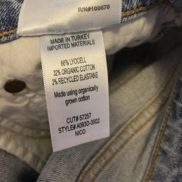 Agolde Nico High Rise Slim Fit Denim Blue Jeans Button Fly Ankle Women’s Size 27