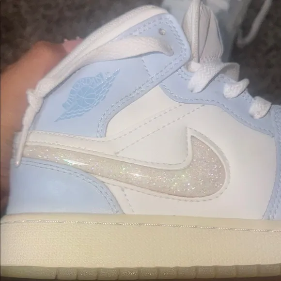 Air Jordan High-Top Sneakers in White and Light Blue