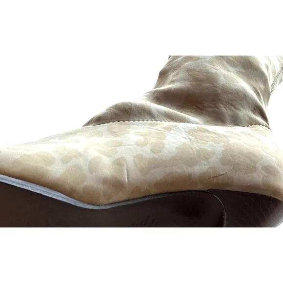 AJ Valenci Green Leopard Print Knee-High Boots Soft Stretchy 3” Heel Size 8