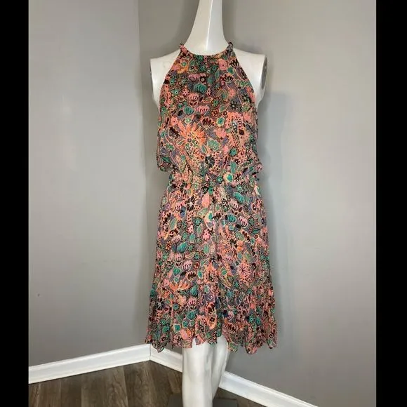 A.L.CKaplan Floral Halter Dress In Coralgree