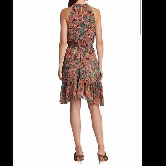 A.L.CKaplan Floral Halter Dress In Coralgree