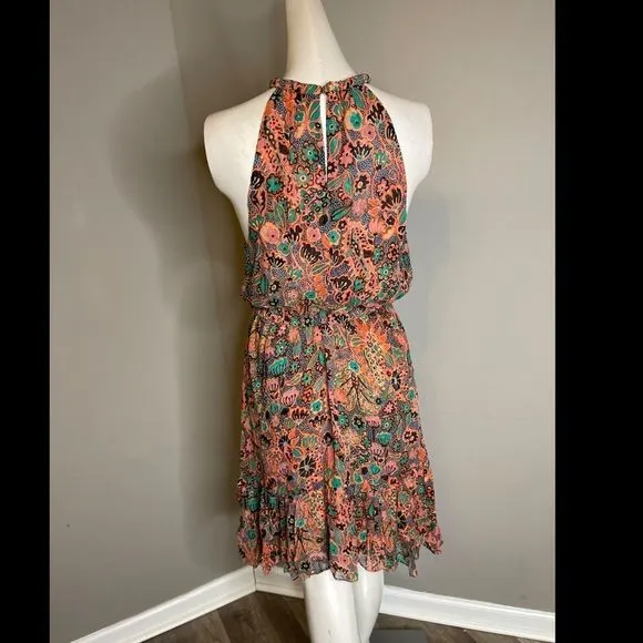 A.L.CKaplan Floral Halter Dress In Coralgree