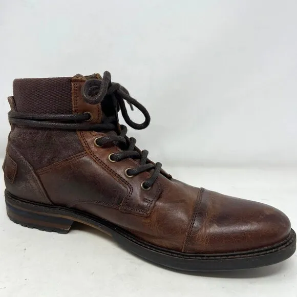 Aldo Mens Brown Leather Lace Up Boot Buckle Accent Wrap Size 11