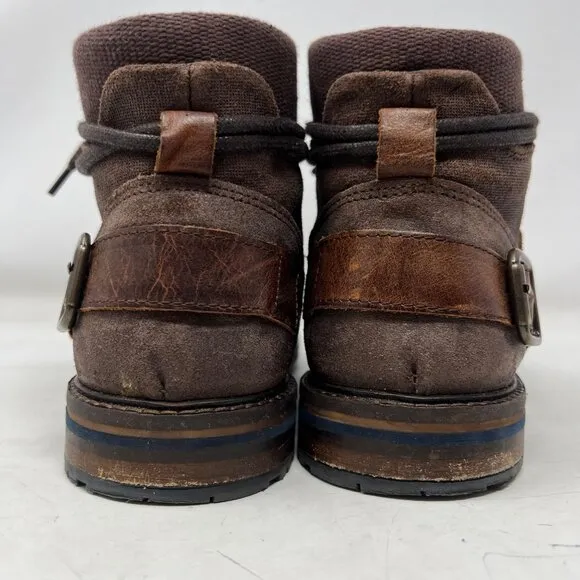 Aldo Mens Brown Leather Lace Up Boot Buckle Accent Wrap Size 11