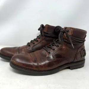 Aldo Mens Brown Leather Lace Up Boot Buckle Accent Wrap Size 11